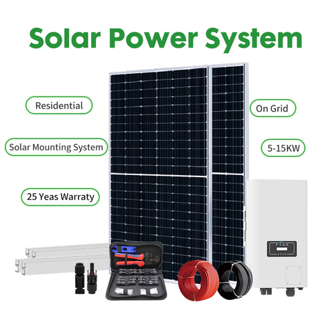 Syst&egrave;me d'&eacute;nergie solaire sur r&eacute;seau r&eacute;sidentiel 3kw 5kw 8kw, Kit PV li&eacute; au r&eacute;seau pour solution &eacute;nerg&eacute;tique durable sur le toit pour la maison