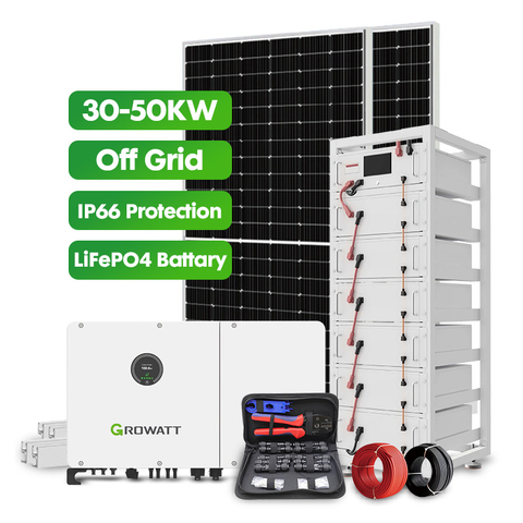 Centrale solaire autonome hors r&eacute;seau de 30 &agrave; 50 kW, Kit solaire hors r&eacute;seau avec stockage d'&eacute;nergie pour projets industriels &agrave; distance