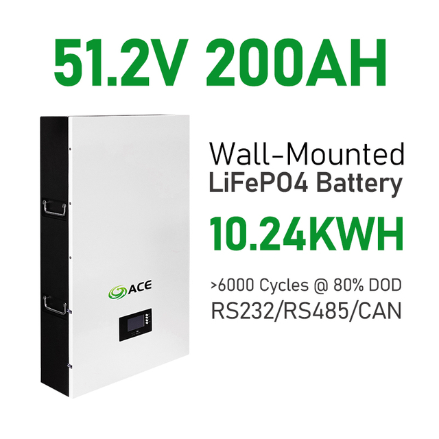 51.2V Wall Mount LiFePO4 Baterya 5.12kWh/10.24kWh >6000 cycle 10 Unit Parallel Home Solar Storage