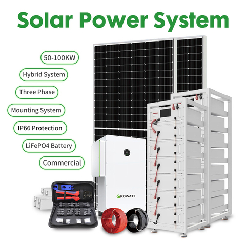Syst&egrave;me solaire hybride 50 kW-100 kW | Syst&egrave;me de stockage d'&eacute;nergie photovolta&iuml;que hybride triphas&eacute; &agrave; grande &eacute;chelle pour les installations industrielles, les parcs commerciaux et le rasage des pics d'usine