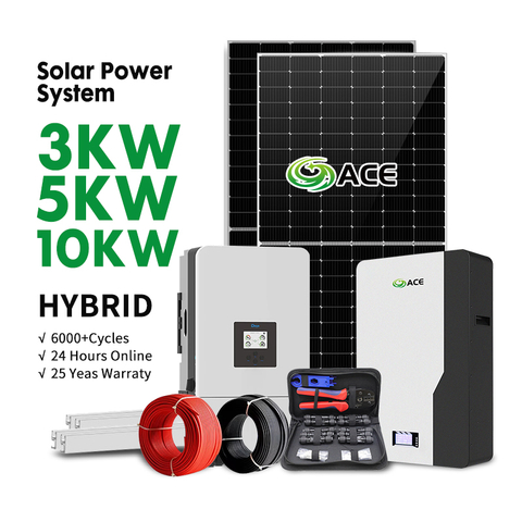 Kit de sistema solar h&iacute;brido de 3kW-10kW, sistema de energ&iacute;a solar conectado a la red con bater&iacute;a de respaldo para suministro de energ&iacute;a de emergencia para el hogar