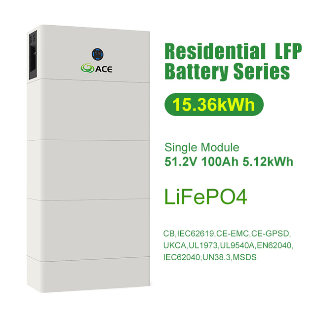 نظام بطارية LiFePO4 قابل للتكديس 153.6 فولت | 51.2V 100Ah 5.12kWh وحدة تخزين الطاقة الشمسية المنزلية