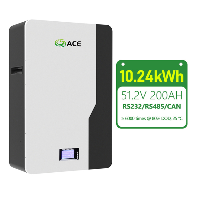 ACE 10.24kWh 51.2V 200Ah LiFePO4 solar battery pack na may komunikasyong RS485 CAN, 6000 cycle, 10 taong warranty